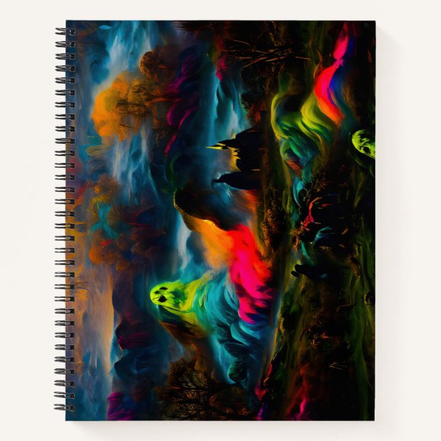 Neon Ghosts in einer Spuk Fantasielandschaft Notizbuch (Vorderseite)