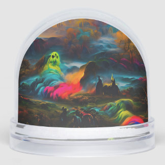 Neon Ghosts in einer Spuk Fantasielandschaft Schneekugeln