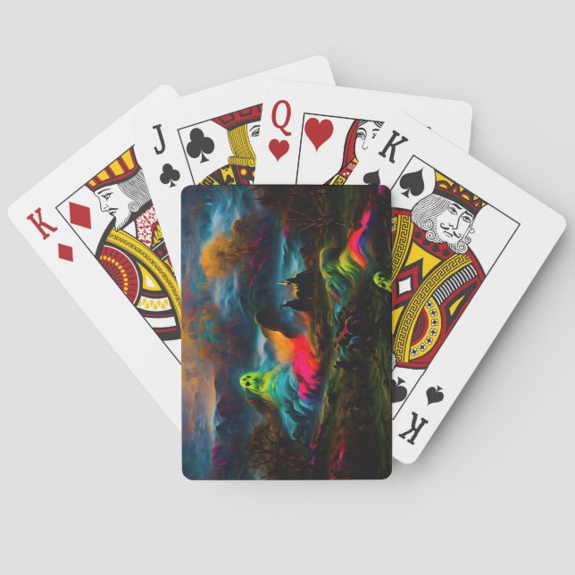 Neon Ghosts in einer Spuk Fantasielandschaft Spielkarten (Rückseite)