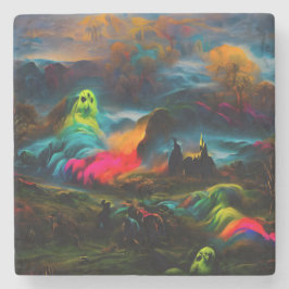 Neon Ghosts in einer Spuk Fantasielandschaft Steinuntersetzer