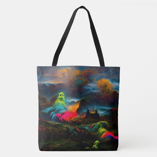 Neon Ghosts in einer Spuk Fantasielandschaft Tasche (Vorderseite)