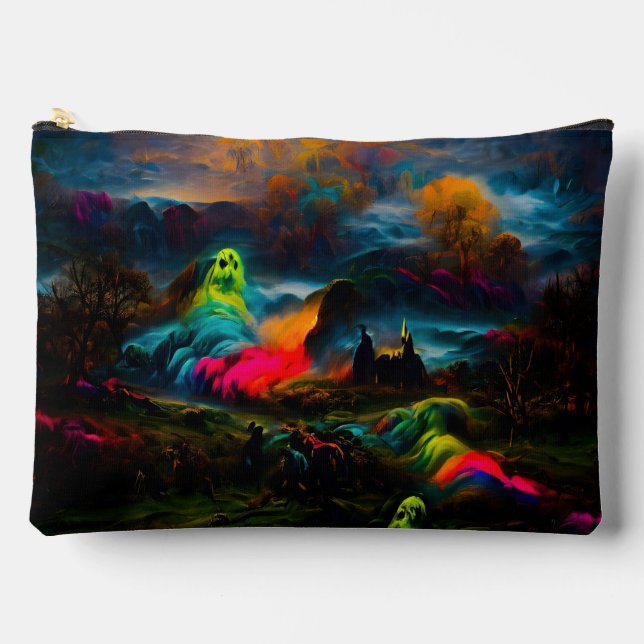 Neon Ghosts in einer Spuk Fantasielandschaft Zubehörtasche (Vorderseite)