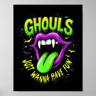 Neon Ghoul Vibes Funny Halloween Vampire Party Loo Poster