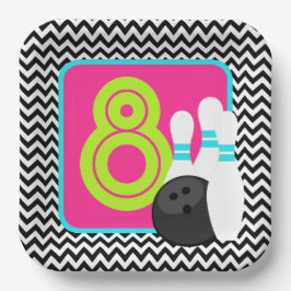 Neon Girl Zickzack Bowling Birthday Paper Tellers Pappteller