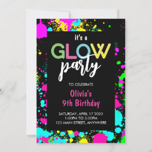 Neon-Glanz-Farbspritzer-Geburtstag Einladung