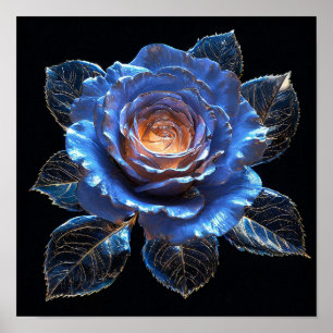 💙 Neon Glas Blaue Rose Glühende Fantasy Blumenkun Poster