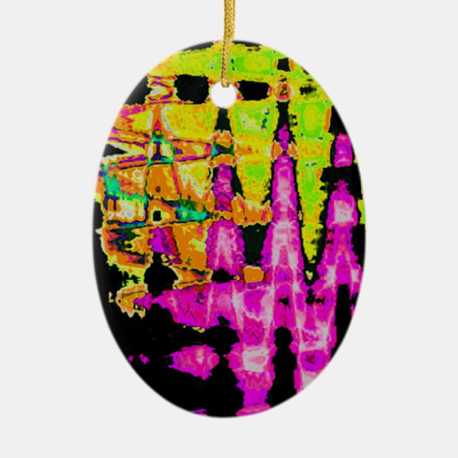 Neon Glitch Abstrakt Art Poster Print Keramik Ornament (Vorne)