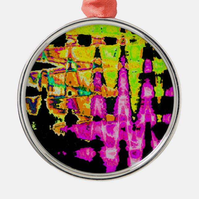 Neon Glitch Abstrakt Art Poster Print Ornament Aus Metall (Vorne)