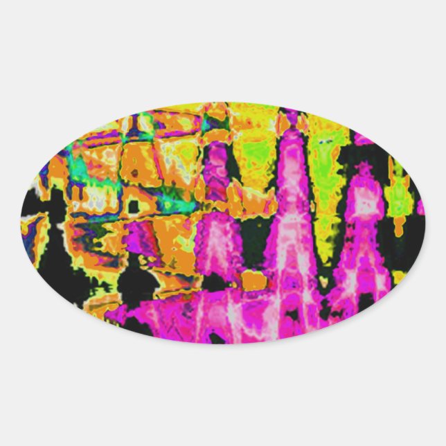 Neon Glitch Abstrakt Art Poster Print Ovaler Aufkleber (Vorderseite)