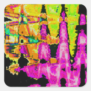Neon Glitch Abstrakt Art Poster Print Quadratischer Aufkleber