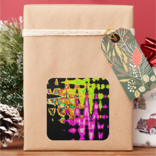 Neon Glitch Abstrakt Art Poster Print Quadratischer Aufkleber