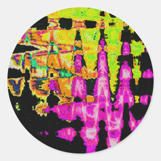 Neon Glitch Abstrakt Art Poster Print Runder Aufkleber (Vorderseite)