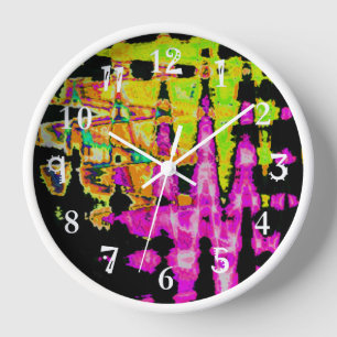 Neon Glitch Abstrakt Art Poster Print Wanduhr