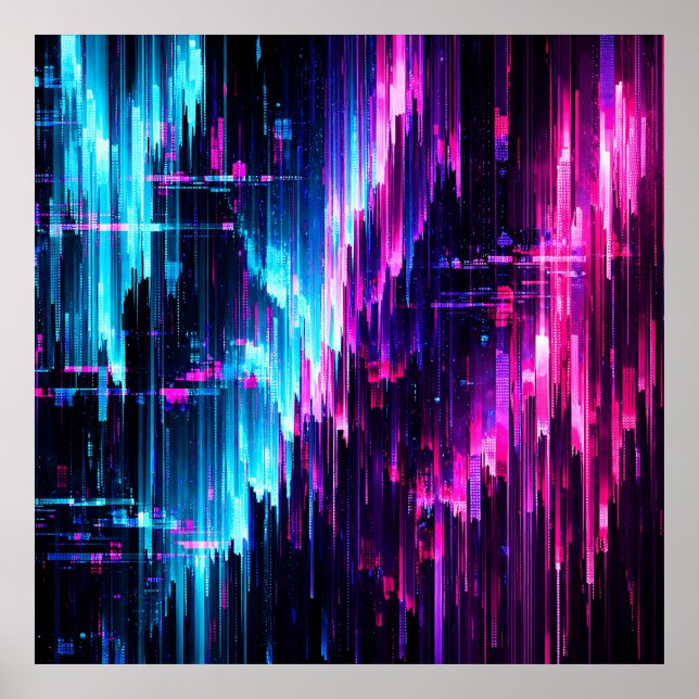 Neon Glitch Data Stream Abstract Poster (Vorne)
