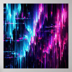 Neon-Glitch-Datenstrom-Abstrakt Poster