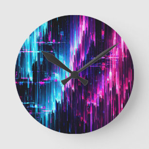 Neon-Glitch-Datenstrom-Abstrakt Runde Wanduhr