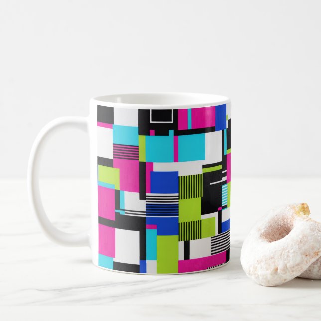 Neon Glitch Geometric Ceramic Coffee Mug Kaffeetasse (Mit Donut)