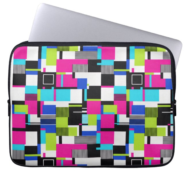 Neon Glitch Geometric Padded Laptop Sleeve (Vorderseite)