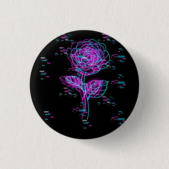 Neon Glitch Rosen-Design Button (Vorderseite)
