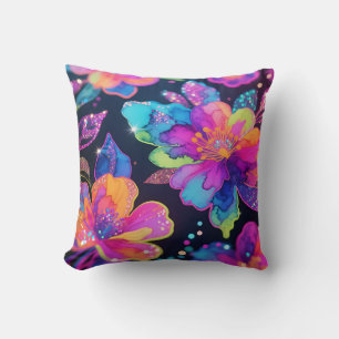 Neon-Glitter-Blumenmuster Kissen