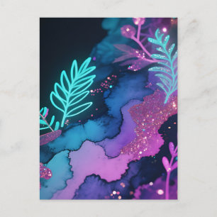 Neon-Glitter-Botanical-Abstrakt Postkarte