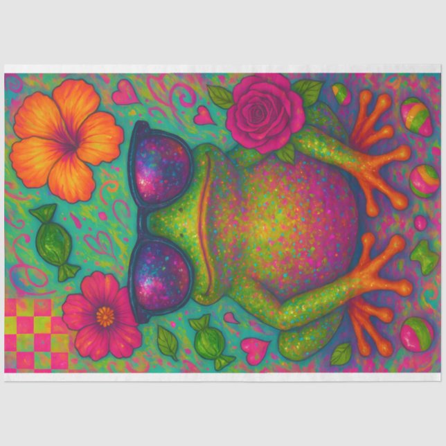 Neon Glitzer Frog Decoupage Paper - Candycore Fros Seidenpapier (Vorderseite)