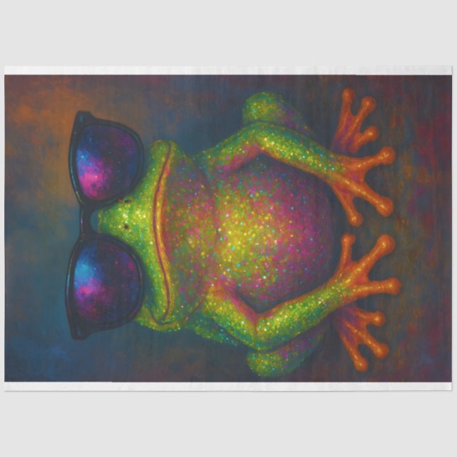 Neon Glitzer Frog in Shades - Dekoupage Paper | Seidenpapier (Vorderseite)
