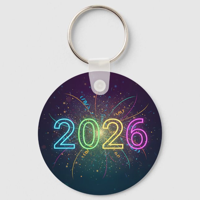Neon Glow 2026 Feuerwerk Feier Doppelseitig Schlüsselanhänger (Vorderseite)