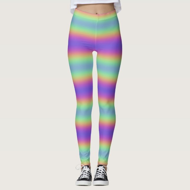 Neon Glow Arc-en-ciel Leggings à bandes horizontal (Devant)