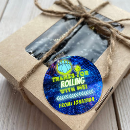 Neon Glow Bowling Party Vielen Dank für Ihr Rollin Runder Aufkleber