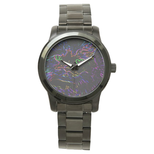 Neon Glow Cat Armbanduhr (Vorderseite)