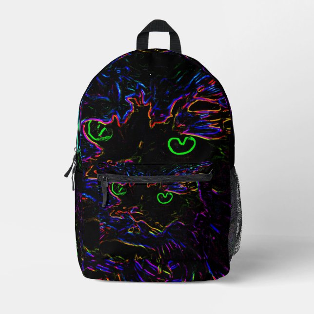 Neon Glow Cat Bedruckter Rucksack (Vorderseite)