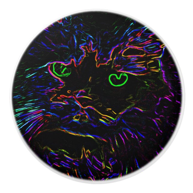 Neon Glow Cat Keramikknauf (Vorderseite)