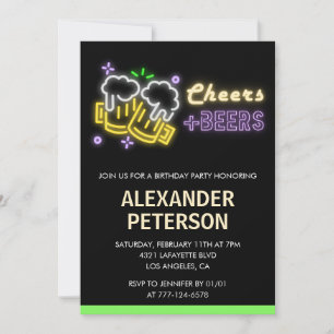Neon Glow Cheers Beer Men 92. Geburtstag Einladung