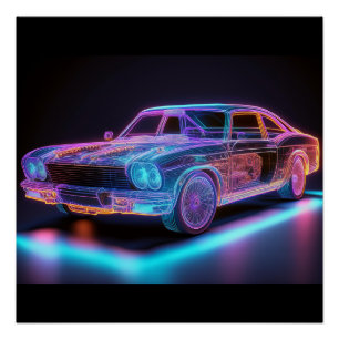 Neon Glow Classic Car - Futuristic Vibes Art Poster