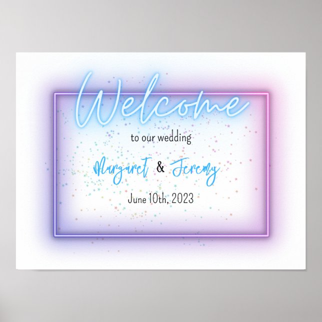 Neon Glow Cool Welcome Wedding Sign Poster (Vorne)