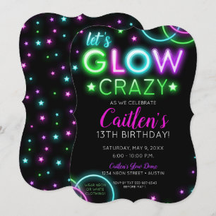 Neon Glow Crazy Girl Party Invitation d'anniversai