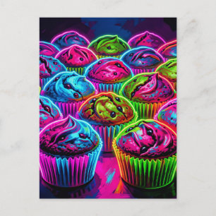 Neon-Glow-Cupcakes-Muster Postkarte