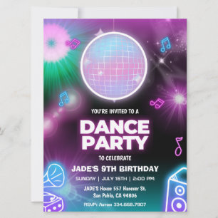 Neon Glow Dance Party Anniversaire Invitation