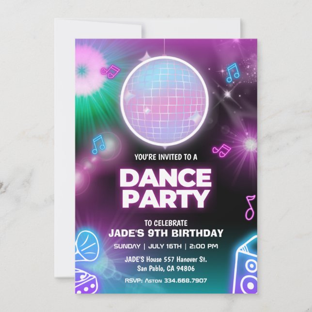 Neon Glow Dance Party Anniversaire Invitation (Devant)