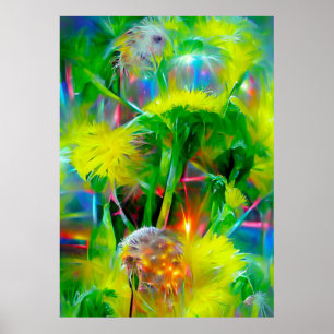 Neon Glow Dandela im Dream Garden Poster