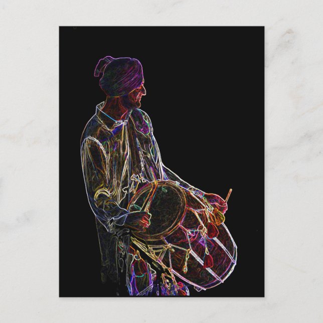 Neon Glow Dhol Drummer Postkarte (Vorderseite)