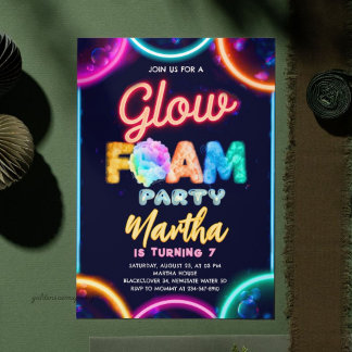 Neon-Glow-Foam-Party-Geburtstag - Farbige Blasen l Einladung