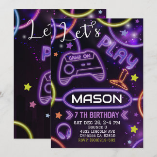 Neon Glow Gaming Invitation Anniversaire