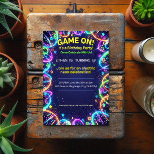 Neon Glow Geburtstagsparty-Einladung Postkarte