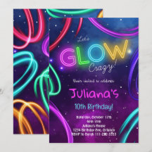 Neon Glow Girls Geburtstagsparty Einladung