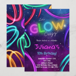 Neon Glow Girls Geburtstagsparty Einladung