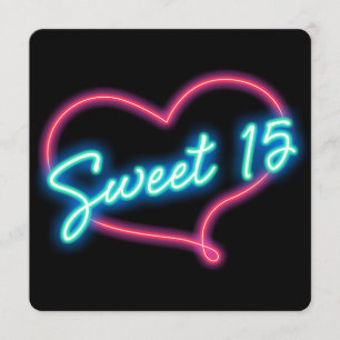Neon Glow Herz SWEET 15 Geburtstagsparty Einladung