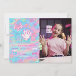 Neon Glow High Five Birthday Party Foto Einladung