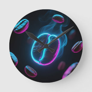 Neon-Glow-Kaffeebohne-Energie Runde Wanduhr